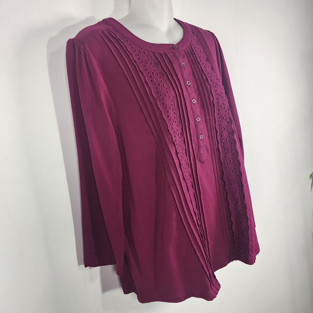 Lands' End Women's 3/4 Sleeve Lightweight Jersey Embellished Top Vivid Plum M - Picture 5 of 10